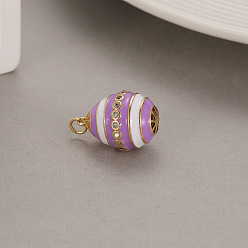 Orchid Alloy Enamel Pendant, Easter Egg Charms, Orchid, 22x15.7mm