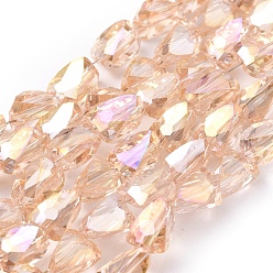 Beige Electroplate Glass Beads Strands, Full Rainbow Plated, Faceted, Triangle, Beige, 8x6x6mm, Hole: 1.2mm, about 76pcs/Strand, 21.65 inch(55cm)