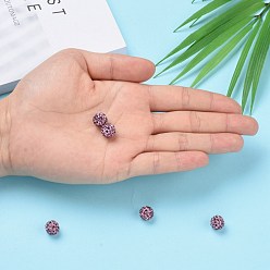Light Amethyst Pave Disco Ball Beads, Polymer Clay Rhinestone Beads, Grade A, Round, Light Amethyst, PP14(2~2.1mm), 10mm, Hole: 1.0~1.2mm