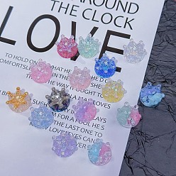 (52) Непрозрачная лаванда Светящиеся кабошоны из прозрачной смолы, корона, с блеском порошок, светится в темноте, разноцветные, 18.5x11 мм