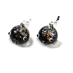 Черный Бусины лэмпворк , рыба фугу, чёрные, 16~17x27~28x19~21 мм, отверстие : 1.1 мм