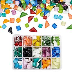 Mixed Color Transparent Glass Cabochons, Mosaic Tiles, for Home Decoration or DIY Crafts, Triangle and Square, Mixed Color, 13x23x4.8mm, 15 colors, 25g/color, 375g/box