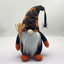 Orange Cloth Gnome with Spider Sculpture Ornament, for Halloween Home Party Decoration, Orange, 150x100x230mm
