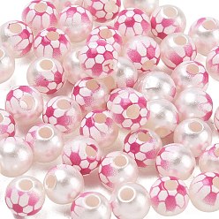 Deep Pink Sports Printed ABS Plastic Beads, Football, Deep Pink, 7x7.5mm, Hole: 2.5mm, 2173pcs/500g