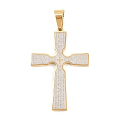 Золотой & Цвет Нержавеющей Стали 304 подвески из нержавеющей стали, амулет в виде креста с молитвой Господней, вакуумное покрытие pvd, долговечный, золотые и нержавеющая сталь цвет, 42.5x29x2.5 мм, отверстие : 8x5.5 мм