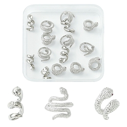 Платина 15 шт. 3 стили латунные бусины-проставки, долговечный, стойки покрытие, без свинца и без кадмия, змея, платина, 7.5~15x9~13 мм, внутренний диаметр: 4~9.5 мм, 5 шт / стиль