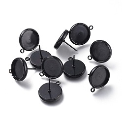 Черный 304 Настройки серьги из нержавеющей стали, с петлей, плоско-круглые, ионное покрытие (ip), электрофорез черный, плоско-круглые: 17x14.5 mm, отверстие : 1.6 мм, штифты : 0.8 мм, лоток : 12 мм