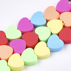 Mixed Color Handmade Polymer Clay Beads Strands, Heart, Mixed Color, 8~10x10~10.5x4~5.5mm, Hole: 1.2~1.5mm, about 40pcs/strand, 12~14 inch