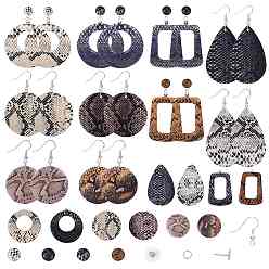 Mixed Color DIY Snakeskin Pattern Earring Making, with Imitation Leather Pendants and Cabochons, Wooden Pendants, 316 Surgical Stainless Steel Stud Earring Settings and Brass Earring Hooks, Mixed Color