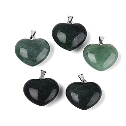 Зеленый Авантюрин Естественный зеленый авантюрин подвески, сердце прелести, с защелкой из нержавеющей стали на поручнях, цвет нержавеющей стали, 21~24x22~24x8.5~11.5 мм, отверстие : 6.5~7.5x2~3 мм