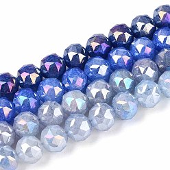 Королевский синий Антикоррозийные гальванические стеклянные бусины, круглые, имитация нефрита, градиент цвета, граненые, королевский синий, 9~10 мм, отверстие : 1.2~1.6 мм, около 41~42 шт / нитка, 14.76~15.16 дюйм (37.5~38.5 см)