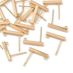 Real 18K Gold Plated SHEGRACE Brass Stud Earring Findings, with Loop, Cadmium Free & Lead Free & Nickel Free, Long-Lasting Plated, Real 18K Gold Plated, 14x2mm, Hole: 1.3mm, Pin: 11x0.7mm