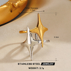 Звезда 304 открытые кольца-манжеты из нержавеющей стали для женщин, золотые и нержавеющая сталь цвет, звезда, 33 мм, внутренний диаметр: 17 мм