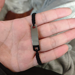 Черный Плетеные браслеты из полиэстера, браслеты из нержавеющей стали для женщин и мужчин, чёрные, чёрные, внутренний диаметр: 5-7/8 дюйм (15 см) ~ 11-3/8 дюйм (29 см)