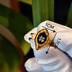 Белый 304 Кольца-манжеты из нержавеющей стали с эпоксидной смолой и высушенными цветами, золотые, лошадиный глаз , белые, внутренний диаметр: регулируемый