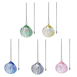 Shell Shape Стеклянные подвески для потолочных вентиляторов с удлинителями цепей, с цепями железный шар, платина, формы раковины, 565 мм