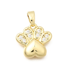 Настоящее золото 18K Латунные прозрачные кубические циркониевые подвески, лапы печатать прелести, долговечный, реальный 18 k позолоченный, 13x13.5x3.5 мм, отверстие : 5x3 мм