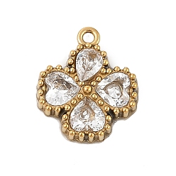 Кристалл 304 из нержавеющей стали горный хрусталь подвески, ионное покрытие (ip), реальный 18 k позолоченный, клевер, кристалл, 13.5x11.5x3 мм, отверстие : 1.2 мм