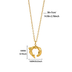 Golden Summer Beach 304 Stainless Steel Pendant Necklaces, Fish, Golden, 14.96 inch(38cm), pendant: 18x16mm