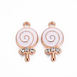 Кремово-белый Подвески из сплава , без кадмия и без свинца, с эмалью и стразами, леденец, золотой свет, кристалл, кремово-белые, 18x9.5x3 мм, отверстие : 1.5 мм