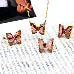 Светло-Коралловый Ожерелья, серьги-гвоздики и кольца из сплава бабочки для женщин, с кубического циркония, свет коралловый, 450 мм