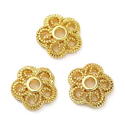 Настоящее золото 18K Шапочки и конусы для бусин, латунные, цветок, реальный 18 k позолоченный, 8x8.5x2.5 мм, отверстие : 1.6 мм