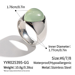 Green Aventurine 304 Stainless Steel Natural Green Aventurine Finger Rings for Women, Teardrop, Stainless Steel Color, 17.6mm, US Size 7 1/2(17.7mm)