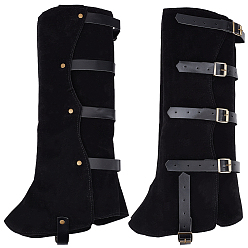 Black Imitation Leather & Iron Boot Cover, Leg Guards, Renaissance Medieval Viking Costume Accessories, Black, 400x175x6.5~10mm, 2pcs/set