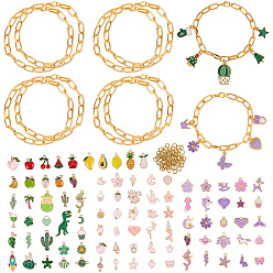 Gemischte Farbe DIY-Armband-Herstellungssets, einschließlich Armbänder aus Eisenkabelketten, Legierung Emaille Reize, Messing Ringe springen, Gemischte Farbe, 7-7/8 Zoll (20 cm)
