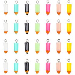 Mixed Color Resin Pendants, with Iron Findings, Pencil, Platinum, Mixed Color, 23x7.5mm, Hole: 2mm 7colors, 4pcs/color, 28pcs/box
