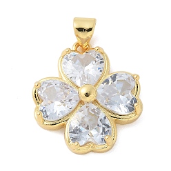 Настоящее золото 18K Латунные микро проложить кубического циркония подвески, клевер, стойки покрытие, долговечный, без свинца и без кадмия, реальный 18 k позолоченный, 20x18x6 мм, отверстие : 4x3.5 мм