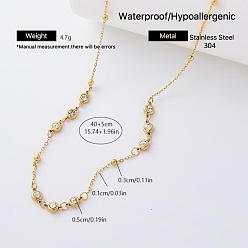 Golden Elegant 304 Stainless Steel Crystal Rhinestone Flat Round Beads Link Chain Necklaces for Women, Golden, 15.75 inch(40cm)