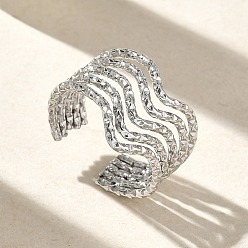 Нержавеющая Сталь Цвет 304 Многослойные открытые кольца-манжеты из нержавеющей стали для женщин, цвет нержавеющей стали, 18 мм, Внутренний диаметр: 18 мм.