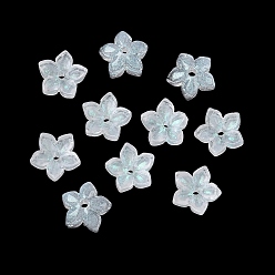 Светло-голубой Окрашенные и нагретые стеклянные колпачки для бусин, 5-лепестков цветка, светло-голубой, 9x9.5~10x3.8 мм, отверстие : 1 мм