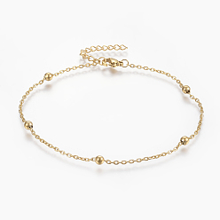 Золотой 304 из нержавеющей стали браслеты, с карабин-лобстерами , круглые бусы и кабельные цепи, золотые, 9 дюйм (230 мм)