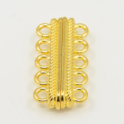 Золотой Магнитные застежки из сплава с петлями, с 10 отверстия, прямоугольные, золотые, 33x17x7.5 мм, отверстие : 2.5 мм