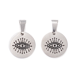 Stainless Steel Color 304 Stainless Steel Enamel Pendants, Flat Round with Evil Eye Pattern, Stainless Steel Color, 22mm, Hole: 6mm