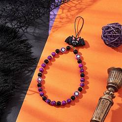 Фиолетовый Круглые стеклянные бусины и стеклянные цепочки для телефона на руку в виде летучей мыши, стеклянные и полимерной глины ручной работы, сделанные вручную, фиолетовые, 215 мм