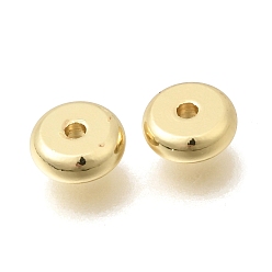 Настоящее золото 18K Латунные бусины, без кадмия и без свинца, стойки покрытие, долговечный, плоско-круглые, реальный 18 k позолоченный, 6.5x2.5 мм, отверстие : 1.3 мм
