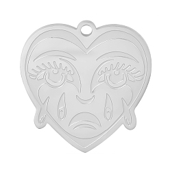 Нержавеющая Сталь Цвет 304 подвески из нержавеющей стали, сердце с очарованием человеческого лица, цвет нержавеющей стали, 20x19 мм