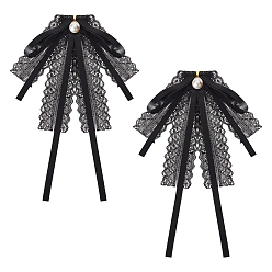 Черный Брошь-бантик из полиэфирной ленты, Пластиковая бусина для галстука на лацкан для женщин, чёрные, 125x130x21 мм