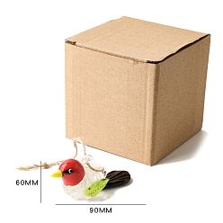 Красный Стекло подвесные украшения, с джутовой веревкой, птица, красные, Кулон : 60x90 мм