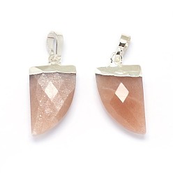 Sunstone Natural Sunstone Pendants, with Long-Lasting Plated Brass Findings, Faceted, Scabbard, Silver, 19.5x11x5mm, Hole: 3.5x5.5mm