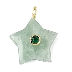 Flower Amazonite Подвески из натуральных цветов амазонита, Подвески в виде звезд с латунными фианитами в оправе из кубического циркония, золотые, 35.5~37x29.5~31.5x8.5~10.5 мм, отверстие : 4 мм