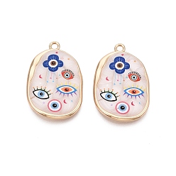 Разноцветный Печатные эмали подвески сплава, овальные амулеты, обереги от сглаза и цветочные амулеты, стойки покрытие, без кадмия и без свинца и без никеля, золотые, красочный, 35x23x3 мм, отверстие : 2.2 мм