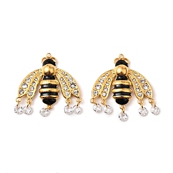 Золотой 304 нержавеющей стальной эмали подвески, со стразами, Пчелы, золотые, 32x30x4 мм, отверстие : 1.6 мм