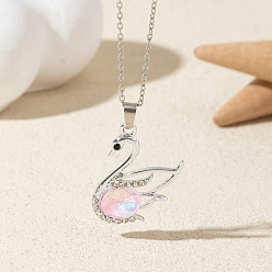 Лебедь Ожерелья из сплава с кристаллами и стразами, платина, лебедь, 17.72 дюйм (45 см)