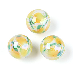 Mango Печатные непрозрачные акриловые бусины, круглый с фруктовым узором, AB цвет, манго, 15.9 мм, отверстие : 2.8 мм