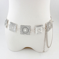 Платина Винтажная литая геометрическая цепочка с квадратными звеньями для женщин на талию и живот, платина, 1100 мм