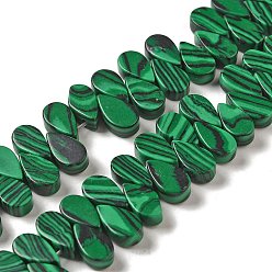 Malachite Perles synthétiques malachite brins, larme, top foré, 9~10x5~5.5x3.5~4mm, Trou: 0.7mm, Environ 40~48 pcs/chapelet, 7.09~7.28'' (18~18.5 cm).